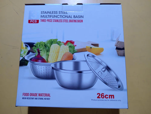 3 in 1 Multi-functional Grater Basin Stainless Steel Colanders Set
