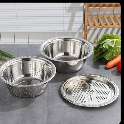 3 in 1 Multi-functional Grater Basin Stainless Steel Colanders Set