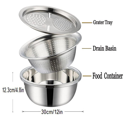 3 in 1 Multi-functional Grater Basin Stainless Steel Colanders Set
