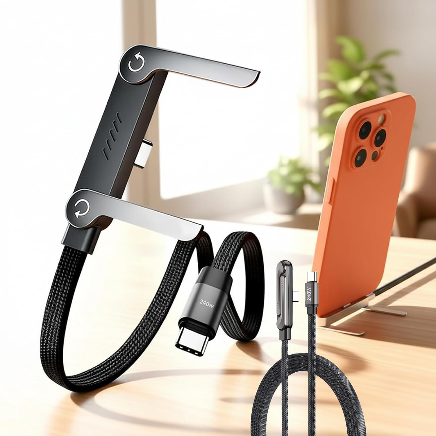 C to USB C Fast Charging Cable with Invisible Stand